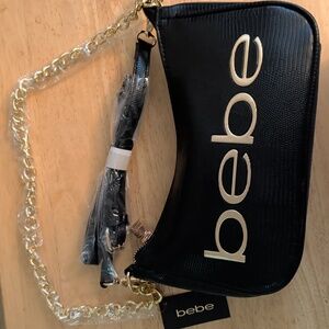 bebe Black Shoulder Bag with Gold Chain